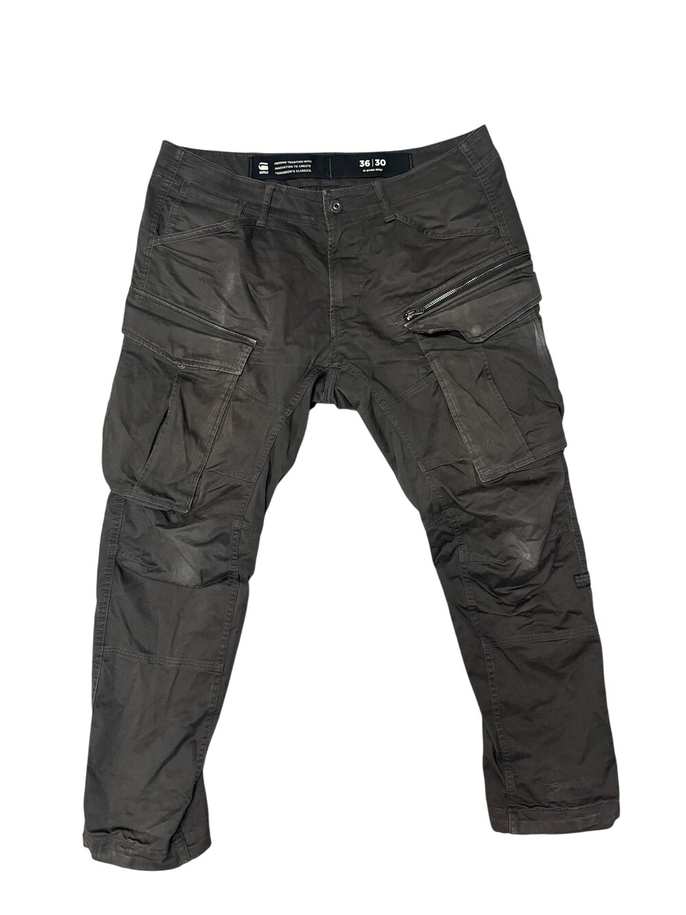G-Star Raw Cargo Pants Mens 38x29 Gray Slim Tapered Workwear Zip Pockets